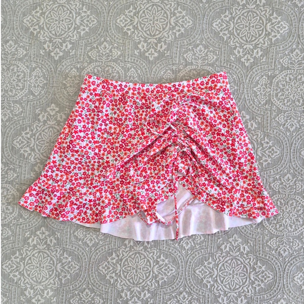 Blooming Jelly Floral Ruched Ruffle Swim Skirt High Waisted Bikini Pink XL